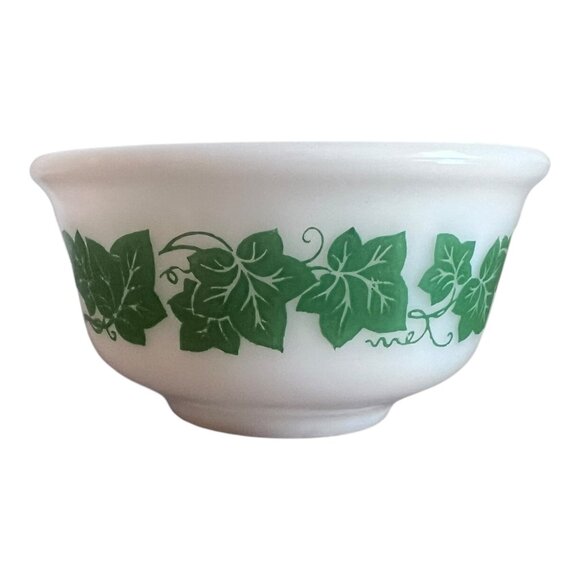 Vintage Hazel Atlas Ivy Green Leaf Mixing Serving Bowl Glass Kitchen 5" - Picture 3 of 8